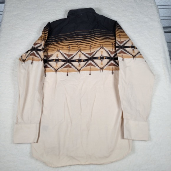 VTG Panhandle Men Western Shirt Southwestern Aztec Print Cotton Tan PHMS0SR14G M - Picture 13 of 15